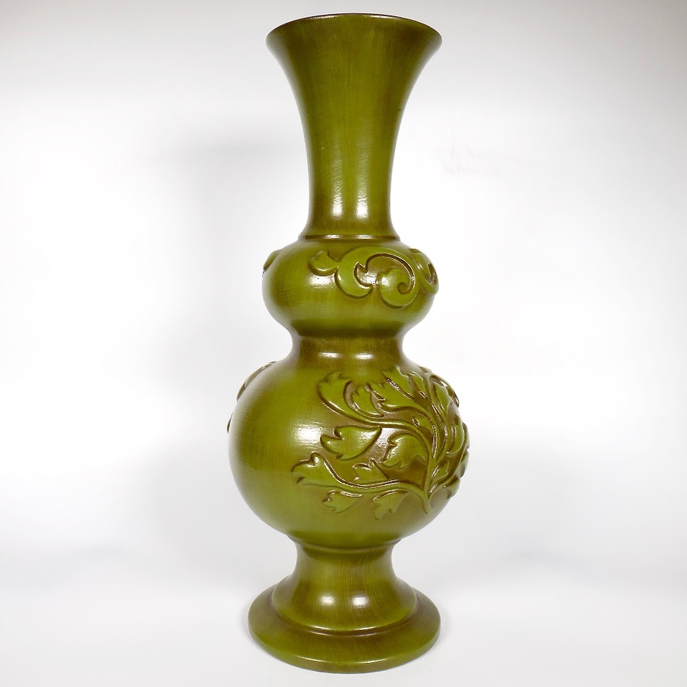 Vintage 60s 70s Haeger USA Avocado Green SIGNED Art Pottery Tall Vase MCM
